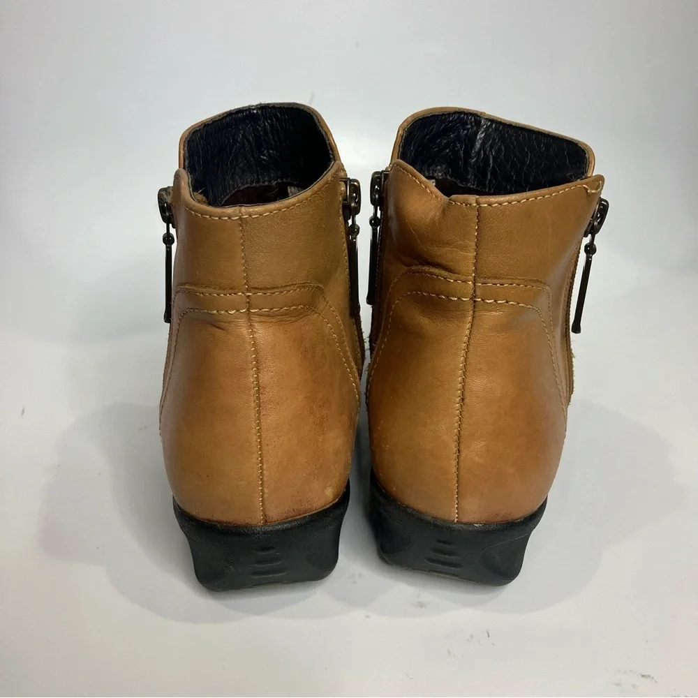 Propet Waverly double zipper ankle boots tan leather womens size 7 comfort shoes